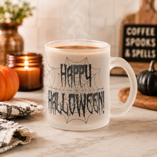 Caneca De Café Vidro Jateado Dedos de aranha e web do Halloween