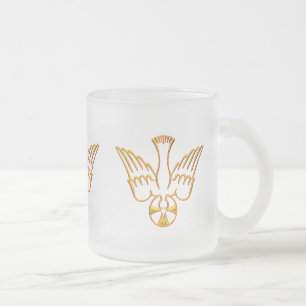 Caneca De Café Vidro Jateado Descida 3-D dourada do olhar do Espírito Santo