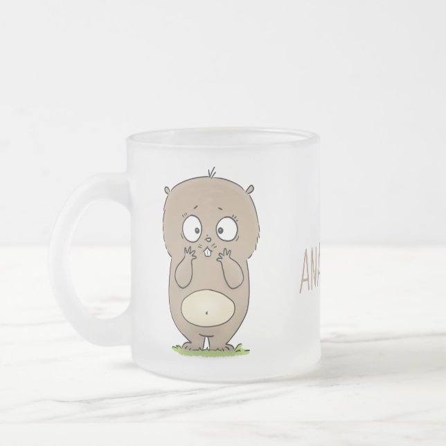 Caneca De Café Vidro Jateado Desenho animado de hamster gordinho adorável esque (Esquerda)