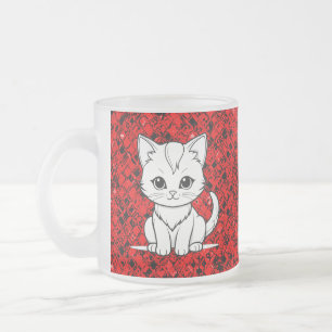 Caneca De Café Vidro Jateado Desenho de Arte de Linha de Gatinho de Gato Estili
