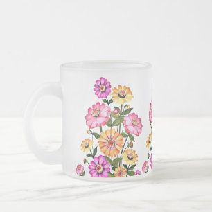 Caneca De Café Vidro Jateado Desenho de Flores em Aquarela-34063
