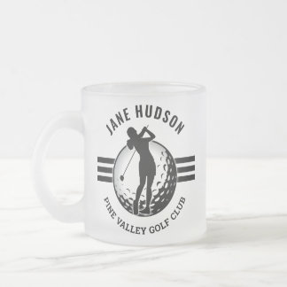 Caneca De Café Vidro Jateado Design de Golfista Feminina Elegante