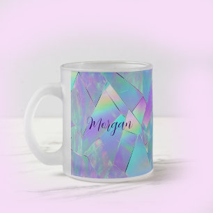 Caneca De Café Vidro Jateado Design Iridescente Azul-Verde e Roxo 2, Nome do Sc
