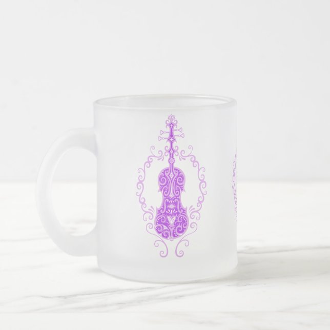Caneca De Café Vidro Jateado Design roxo intrincado do violino (Esquerda)