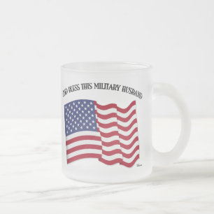 Caneca De Café Vidro Jateado DEUS ABENÇOE ESSE MARIDO MILITAR com a bandeira do