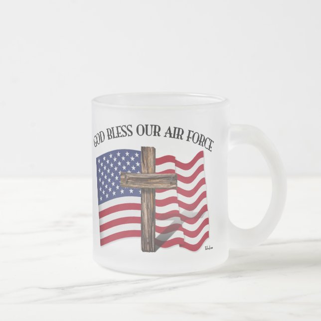 Caneca De Café Vidro Jateado DEUS ABENÇOE NOSSA FORÇA AÉREA com cruz, bandeira  (Direita)