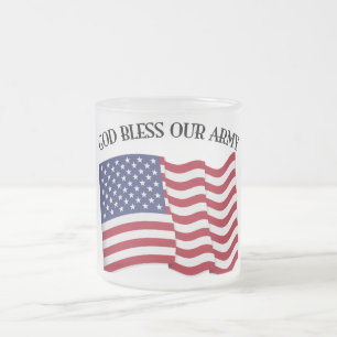 Caneca De Café Vidro Jateado DEUS ABENÇOE NOSSO EXÉRCITO com a bandeira dos EUA