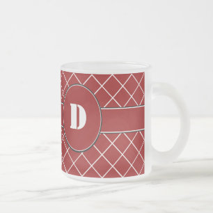 Caneca De Café Vidro Jateado Diamante Vermelho Monograma