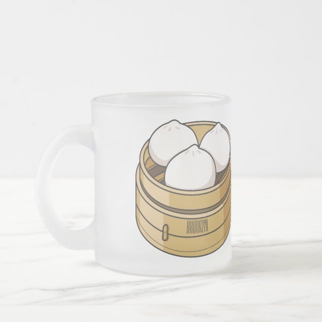 Caneca De Café Vidro Jateado Dim sum cartoon illustration  (Esquerda)