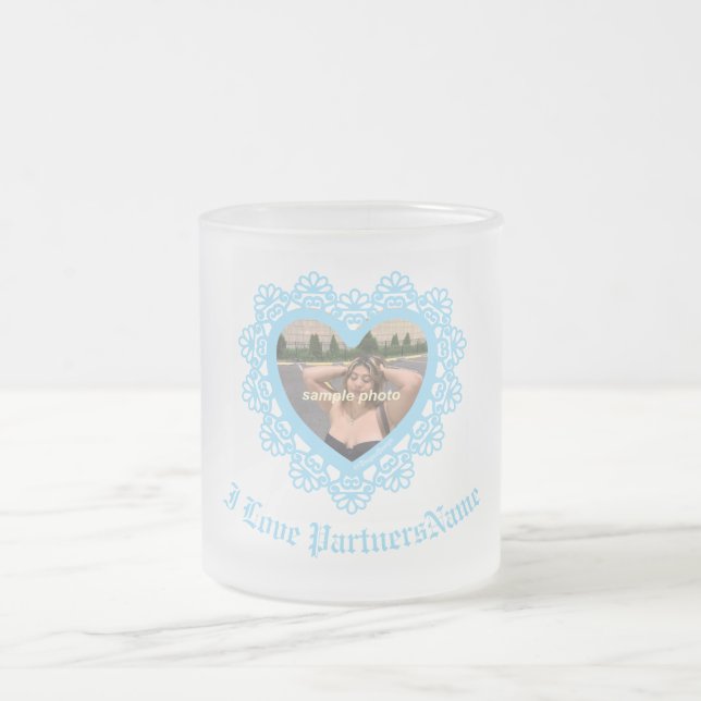Caneca De Café Vidro Jateado Dingus Heart Lace Frame Mug (Centro)