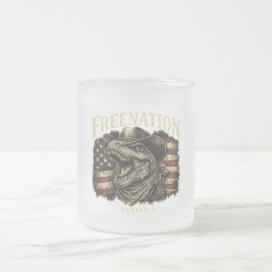 Caneca De Café Vidro Jateado Dinosauro Cowboy Patriótico Bandeira Americana