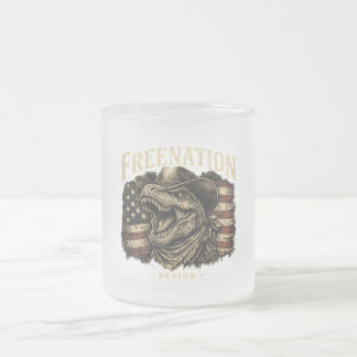 Caneca De Café Vidro Jateado Dinosauro Cowboy Patriótico Bandeira Americana