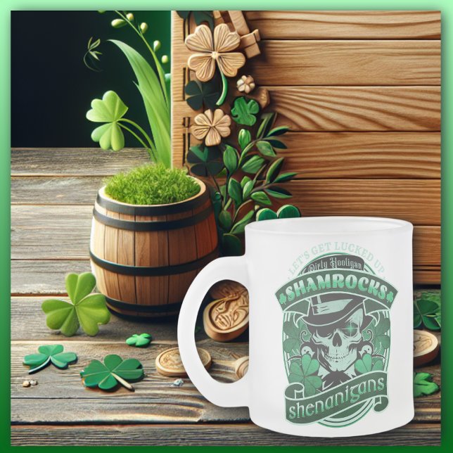 Caneca De Café Vidro Jateado Dirty Hooligan - Shamrocks e Shenanigans (Criador carregado)