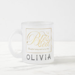 Caneca De Café Vidro Jateado Dourada caligrafia personalizada Nome Ação de Graç