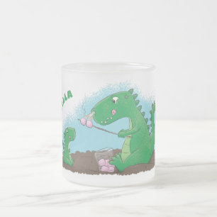 Caneca De Café Vidro Jateado Dragões bonitos assando desenhos marshmallows