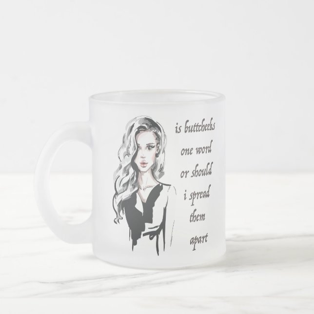 Caneca De Café Vidro Jateado É Buttcheeks uma palavra (Esquerda)
