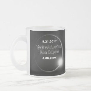 Caneca De Café Vidro Jateado Eclipse Solar de 2024 e 2017 com Datas Duplas