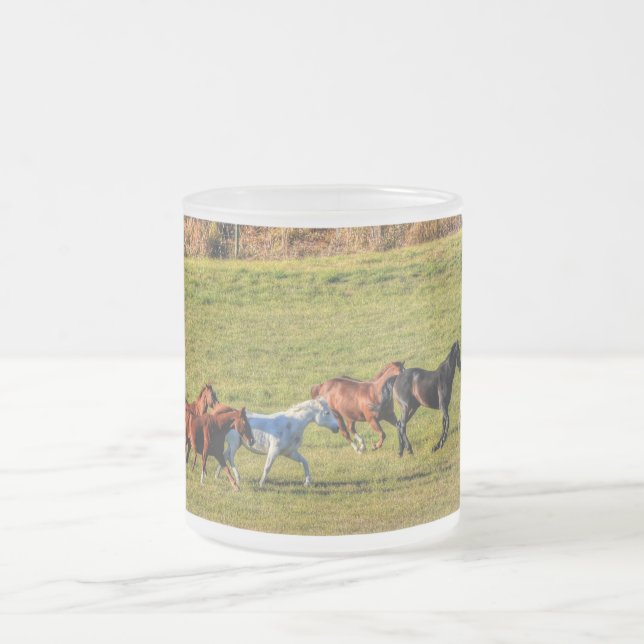 Caneca De Café Vidro Jateado Efetivo em Execução de Equídeos de Cavalos Ranch F (Centro)
