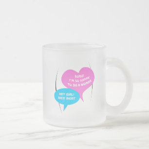 Caneca De Café Vidro Jateado Ei Menina Saia Bonita AzulClaro&Rosa Balão Diverti