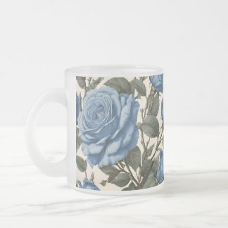 Caneca De Café Vidro Jateado Elegância Azul: Vintage Rosas Provinciais em Bloom