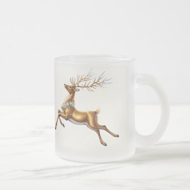 Caneca De Café Vidro Jateado Elegante Dourada rena de Wreath Moose Felry Xmas (Direita)