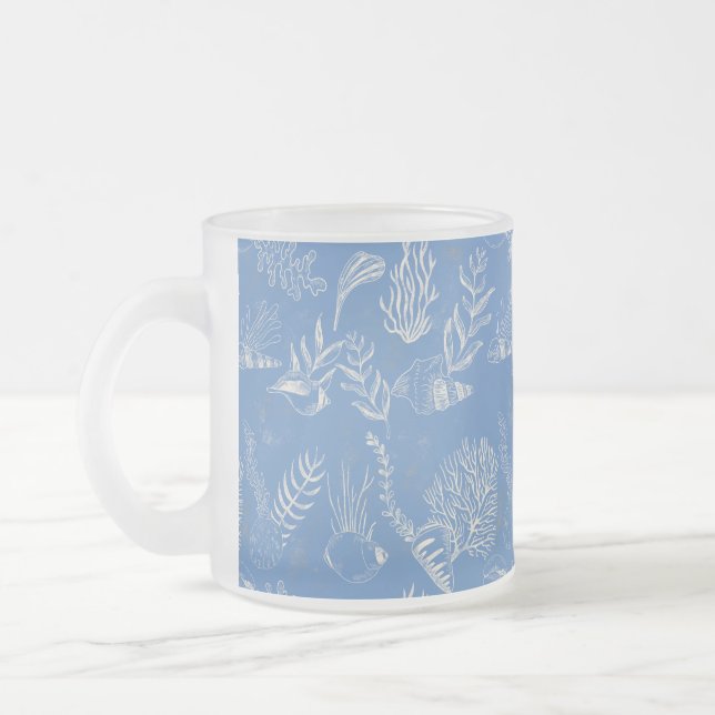 Caneca De Café Vidro Jateado Elegante toile azul oceano (Esquerda)