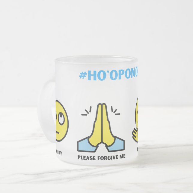 Caneca De Café Vidro Jateado Emoji Ho'oponopono Coffee Mug (Frente Esquerda)