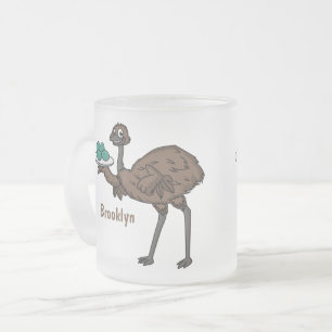 Caneca De Café Vidro Jateado Emu com ovos ilustração de desenho animado