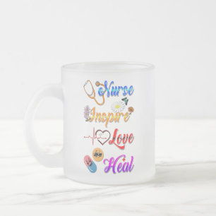 Caneca De Café Vidro Jateado Enfermeira Copos Inspire Amor Cura Med Terapeuta