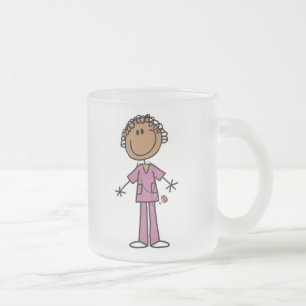 Caneca De Café Vidro Jateado Enfermeira Mulher Afro-Americana em Formato de Bon