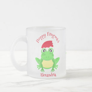 Caneca De Café Vidro Jateado Engraçado Sapo de Natal Santa Hat Novelty Fosco Mu