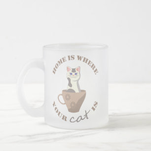 Caneca De Café Vidro Jateado Engraçado texto Lar é onde seu gato está no copo