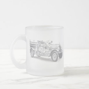 Caneca De Café Vidro Jateado esboço a lápis de caminhão de bombeiros antigo des