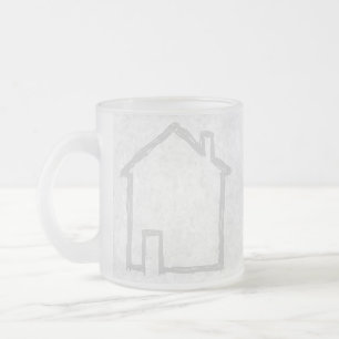 Caneca De Café Vidro Jateado Esboço da casa. Cinzento