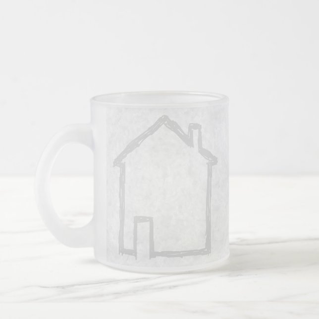Caneca De Café Vidro Jateado Esboço da casa. Cinzento (Esquerda)