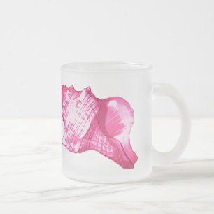 Caneca De Café Vidro Jateado Esboço da concha - cor-de-rosa e branco fuchsia