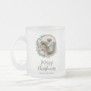 Caneca De Café Vidro Jateado Escrita elegante de Natal com fotografia mínima mo