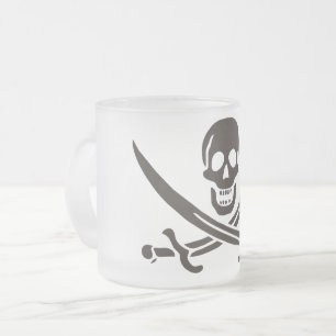 Caneca De Café Vidro Jateado Espadas de crânio de obsidiana Bandeira pirata de 