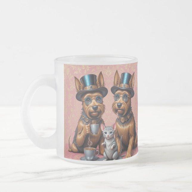 Caneca De Café Vidro Jateado Esplêndido Yorkshire Terriers Fosco Glass Mug (Esquerda)