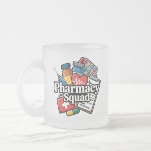 Caneca De Café Vidro Jateado 'Esquadrão da Farmácia'.
