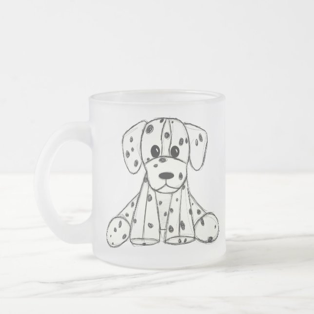 Caneca De Café Vidro Jateado Esquema de desenho de cão empalhado Dalmático pret (Esquerda)