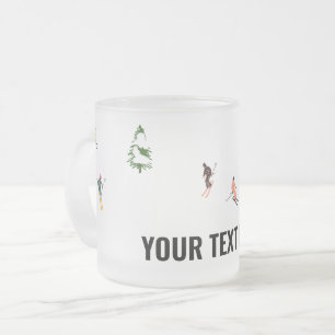 Caneca De Café Vidro Jateado Esquiadores alpinos de texto personalizado esquian