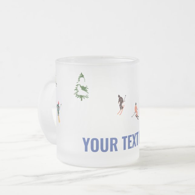 Caneca De Café Vidro Jateado Esquiadores alpinos de texto personalizado esquian (Frente Esquerda)