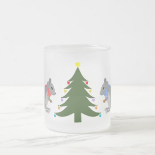 Caneca De Café Vidro Jateado Esquilos Decorantes de Árvores de Natal