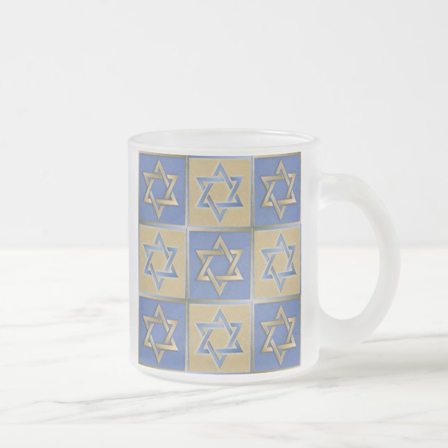Caneca De Café Vidro Jateado Estrela Azul Dourada de David Art Panels (Direita)