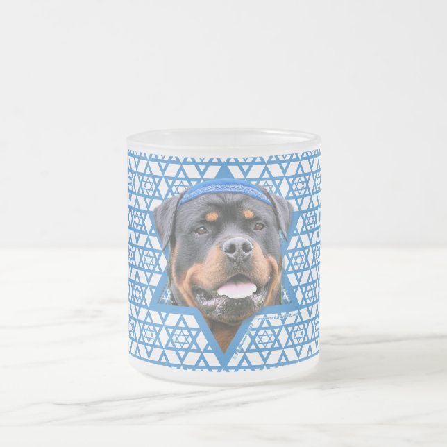 Caneca De Café Vidro Jateado Estrela de David de Hanukkah - Rottweiler (Centro)