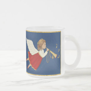 Caneca De Café Vidro Jateado Estrela do anjo e do Natal da trombeta