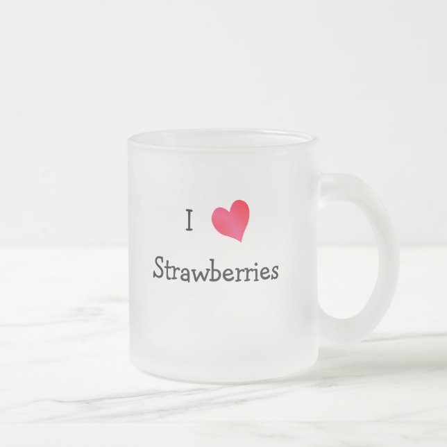 Caneca De Café Vidro Jateado Eu Adoro Morangos (Direita)