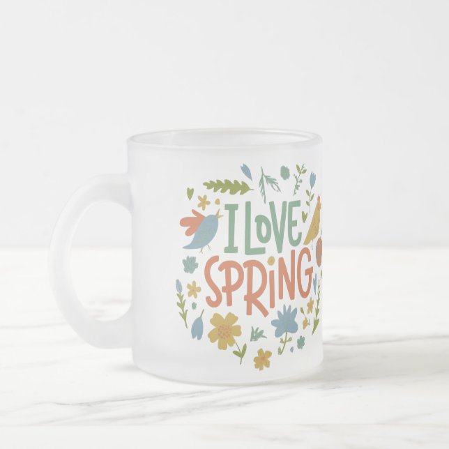 Caneca De Café Vidro Jateado Eu adoro Primavera (Esquerda)