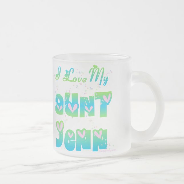 Caneca De Café Vidro Jateado Eu amo a tia Jenn (Direita)